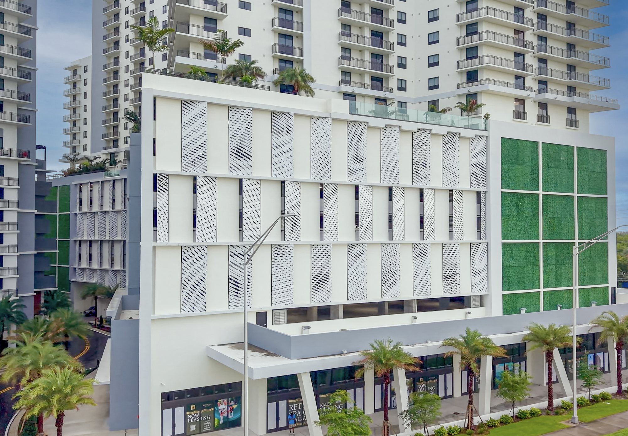 Ebb and Flow, patterned louver panels on the parking podium of Alvorada on the Bay, North Miami Beach